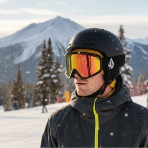 Volcom Black Goggles with Vibrant Red Lens